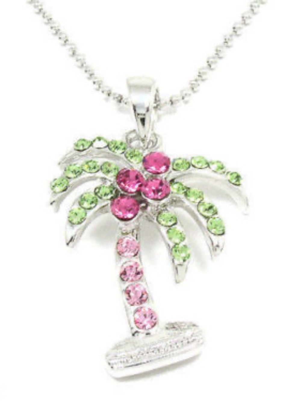 Austrian Crystal Pink Coconuts 1" Palm Tree Pendant Necklace